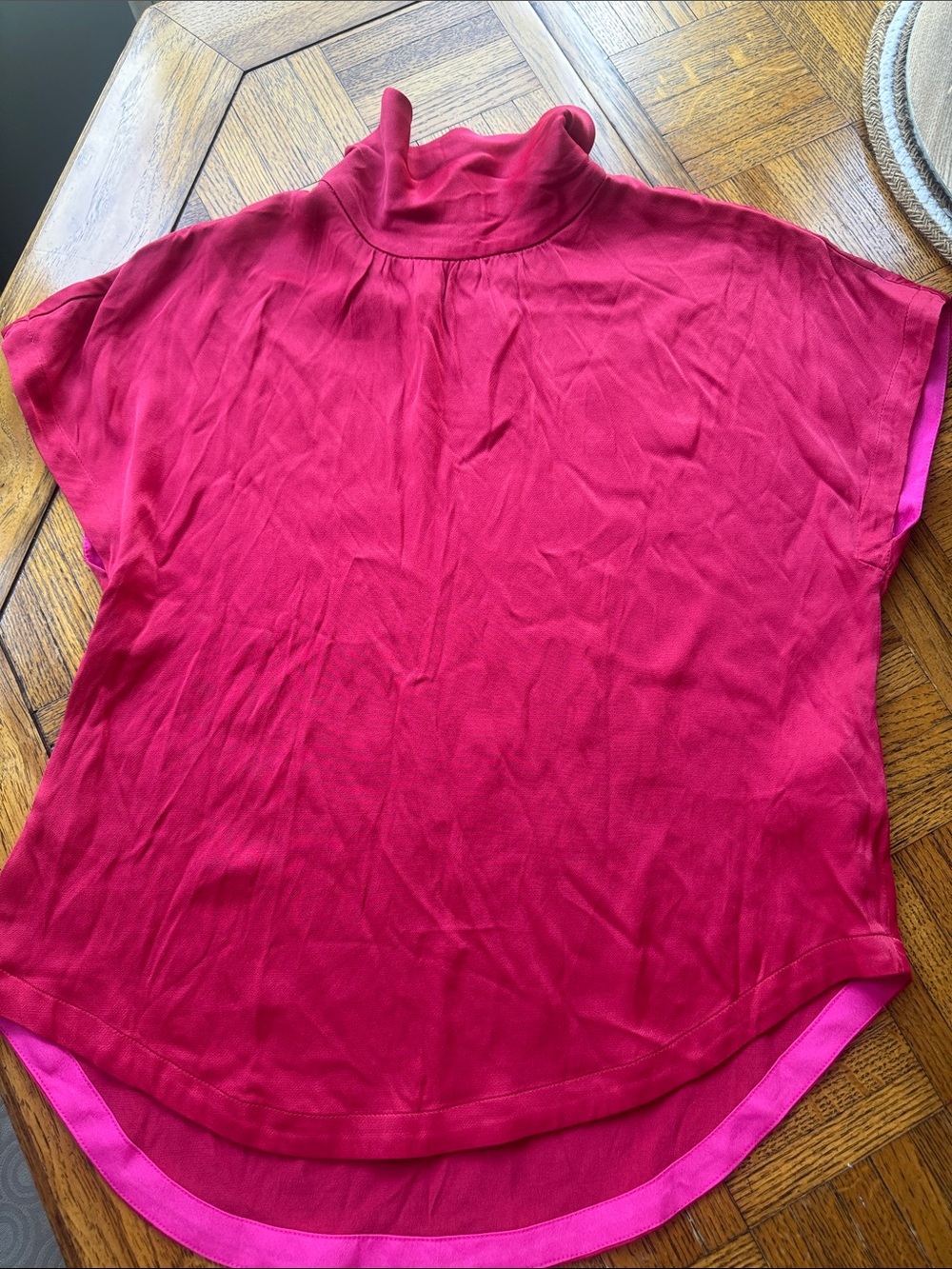 Maeve Mock Neck Cap Sleeve Top in Raspberry